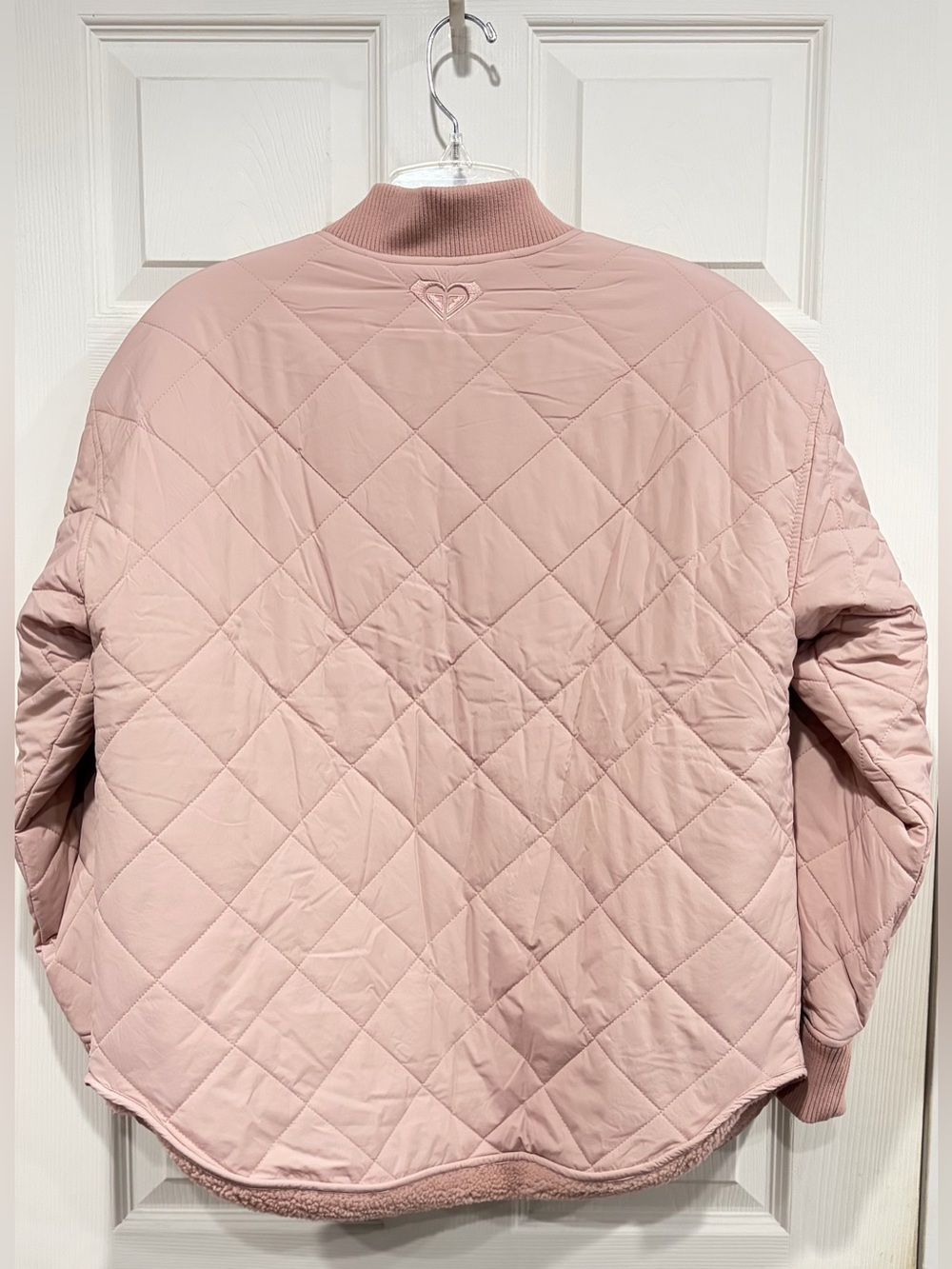 Roxy Women's Medium Aurora Quilted Bomber Pink Rose NWT Oversized Jacket Sherpa - Picture 3 of 9